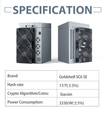SE 17TH/S Sia Coin Miner de Letine Goldshell SC6 do mineiro de 3330W Goldshell Asic