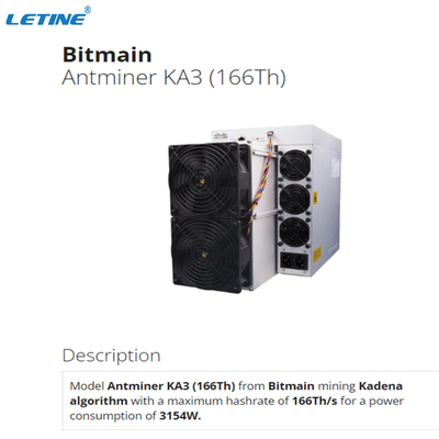 Mineiro de Kadena Asic dos fãs da máquina de mineração 4 de Antminer KA3 166Th Bitmain