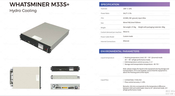 Mineiro do algoritmo do mineiro AC380V SHA-256 de WhatsMiner M33S++ 198T 220T hidro Asic
