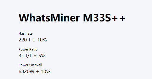 Mineiro do algoritmo do mineiro AC380V SHA-256 de WhatsMiner M33S++ 198T 220T hidro Asic