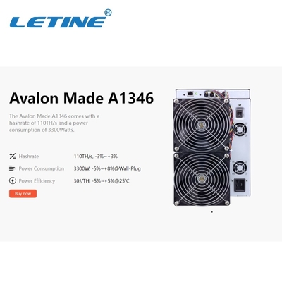 Máquina de mineração alta do mineiro 3300W Hashrate Bitcoin de Avalon A1346 110th BTC Asic