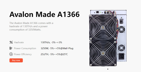 Máquina de mineração Avalon de BTC Bitcoin A1366 130th 3250W SHA-256 Hashrate alto
