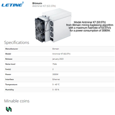 Moedas de Profitable For CKB do mineiro de Bitmain Antminer K7 Cryptocurrency Asic