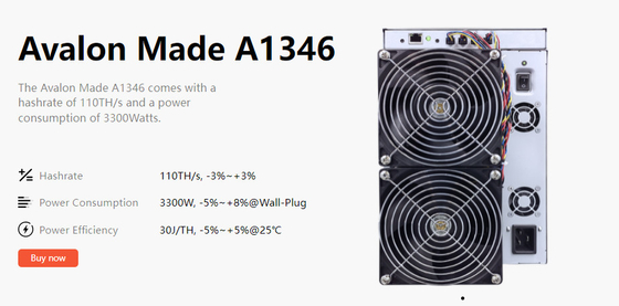 Mineração alta Equiment do mineiro 3300W Hashrate Bitcoin de Avalon A1346 110th BTC Asic