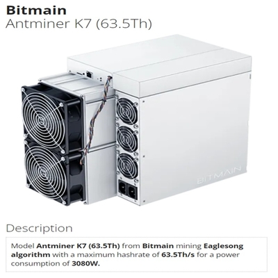 Mineiro 63.5Th 3080W Hashrate máximo 63.5Th/S de Bitmain Antminer K7 CKB Asic