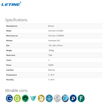 Mineiro alto Bitmain Antminer L7 9160MH 9050MH 8800MH 9500MH do doge de LTC do lucro