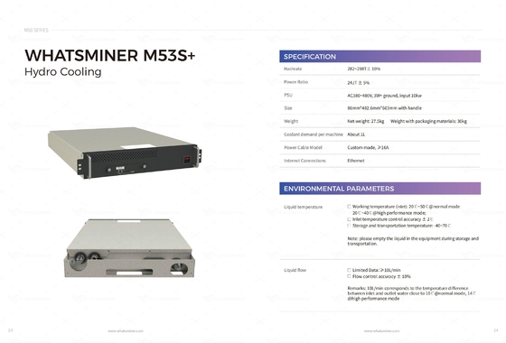 Hidro refrigerar de água refrigerando da máquina de mineração de Whatminer M53S++ 310T 328T BTC