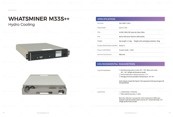 Hidro MicroBT refrigerando Whasminer M33s+ 218t 240t M53s++ 310t 328t