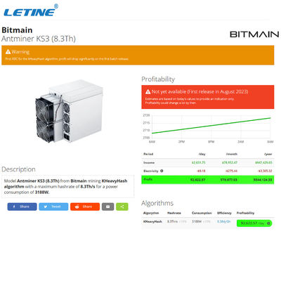 Bitmain Antminer KS3 9.4T 9.1T 8.8T 8.3T Máquina de mineração KASPA KS3 9400Gh/s Mineração KAS