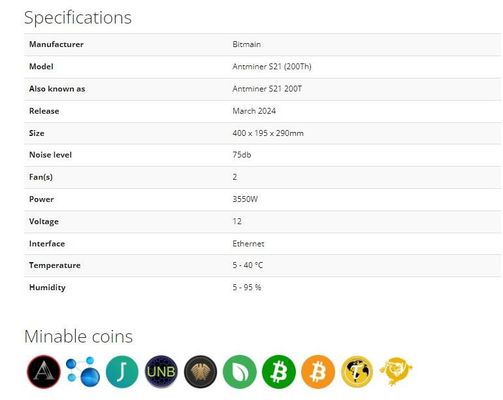 Mineiro Bitmain Antminer S21 200T S21Hyd 335T Bitcoin Asic