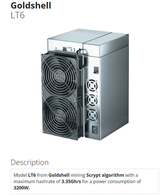 Mineiro 3.35G do NLG do doge LT6 de Shell Miner 3200W LTC do ouro do algoritmo de Scrypt