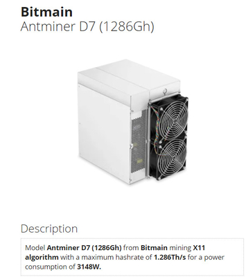 traço X11 1.286Th 3148W 75db de 1286Gh Bitmain Antminer D7