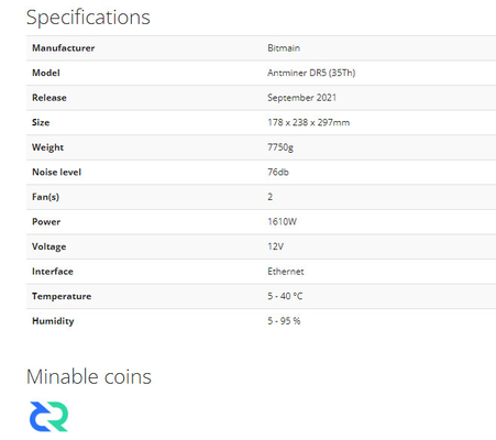 Máquina de mineração DR5 da moeda do RCI de Asic Bitmain Antminer DR5 35o da venda 34a
