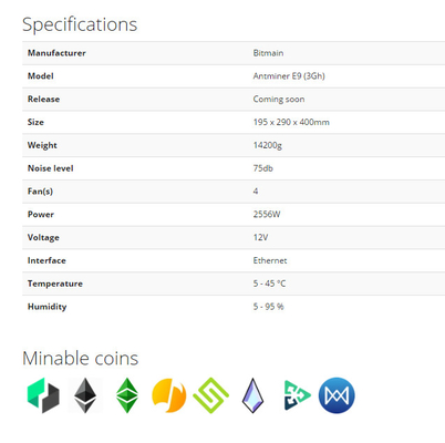 Certificação do FCC de Antminer E9 3Gh da máquina de mineração de Bitmain do algoritmo de EtHash