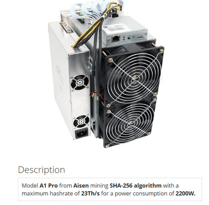 Mineiro Aisen A1 pro 23Th/S 26T/S 2200W de Bitcoin Asic do algoritmo de SHA 256