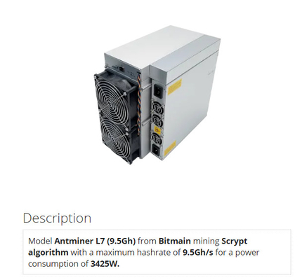 Mineiro Bitmain Antminer L7 9500mh 9300mh 9050mh de Dogecoin Litecoin do algoritmo de Scrypt